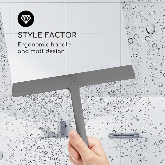 GÜTEWERK Shower Squeegee for Glass Doors, Silicone Window Squeegee, Bathroom and Glass Cleaning - Gray - 9 Inch