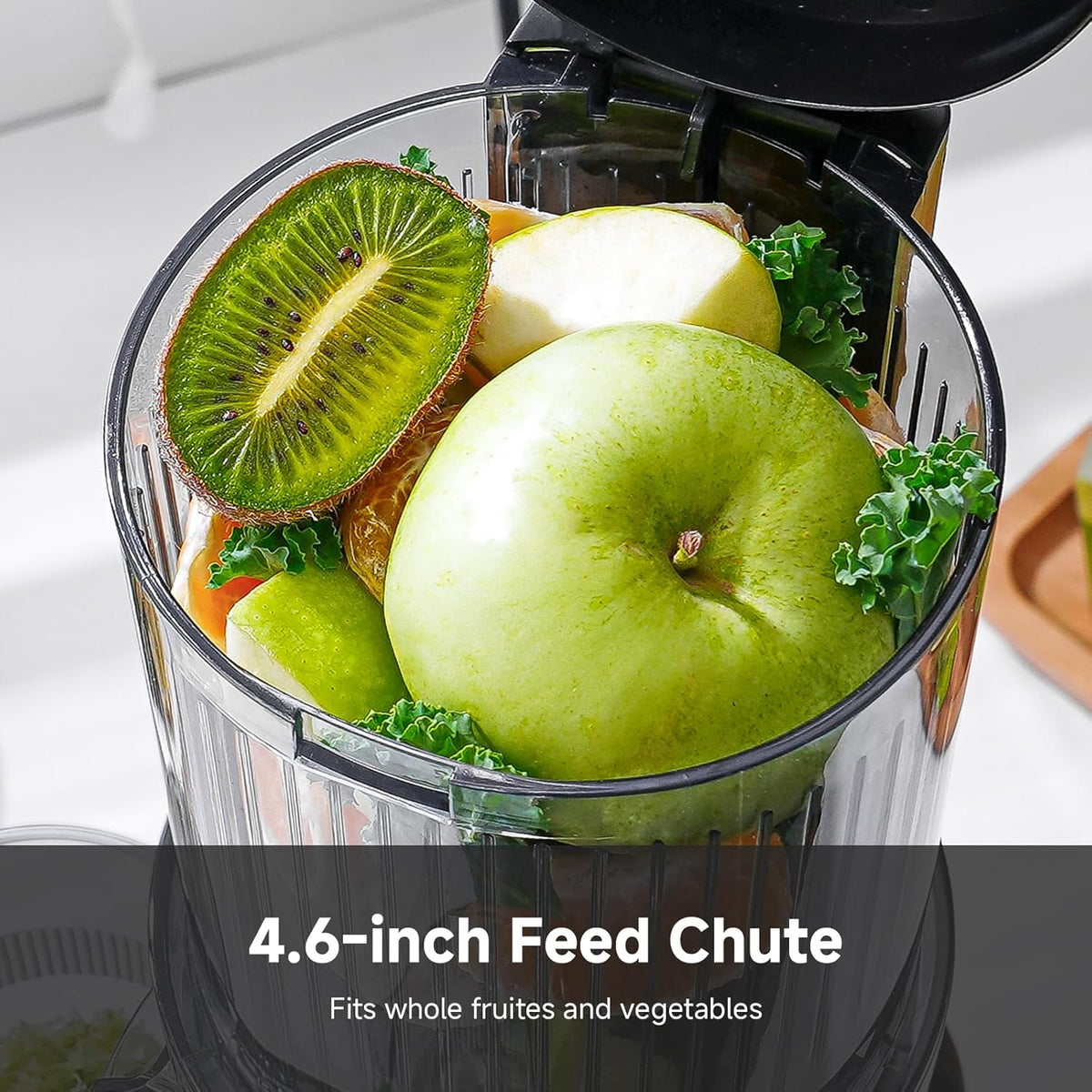 AMZCHEF Cold Press Juicer, Juicer Machines - 4.6" Large Feed Chute for Whole Fruits & Vegetables, Stainless Steel Slow Masticating Juicer Easy to Clean, Large Auger, Double Strainers, Silver