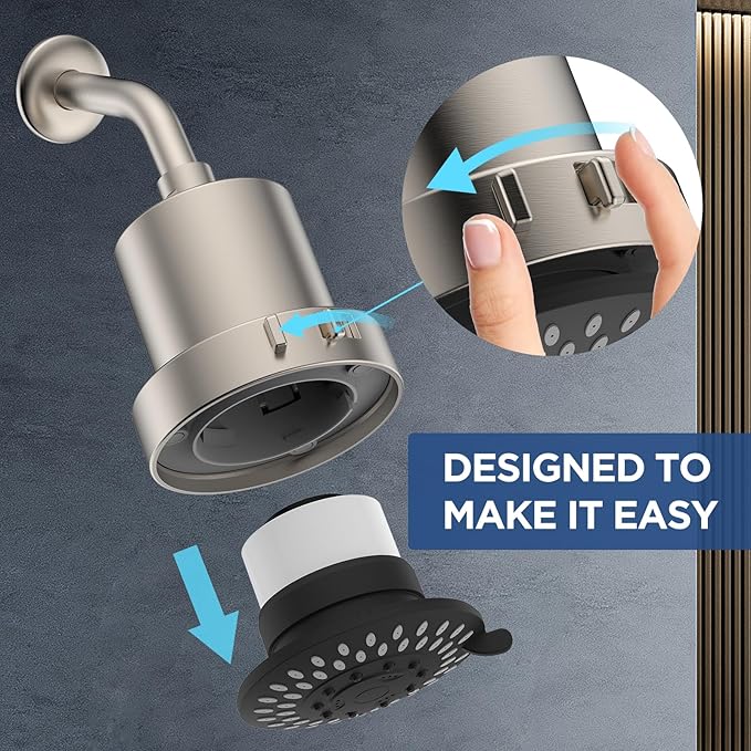 Filtered Shower Head with 5 Modes, HOPOPRO High Pressure Showerhead with Filter, 2-In-1 Fixed Showerhead Filter for Hard Water, Remove 99% Chlorine, Improves Skin Hair Condition (4 Inch BN)