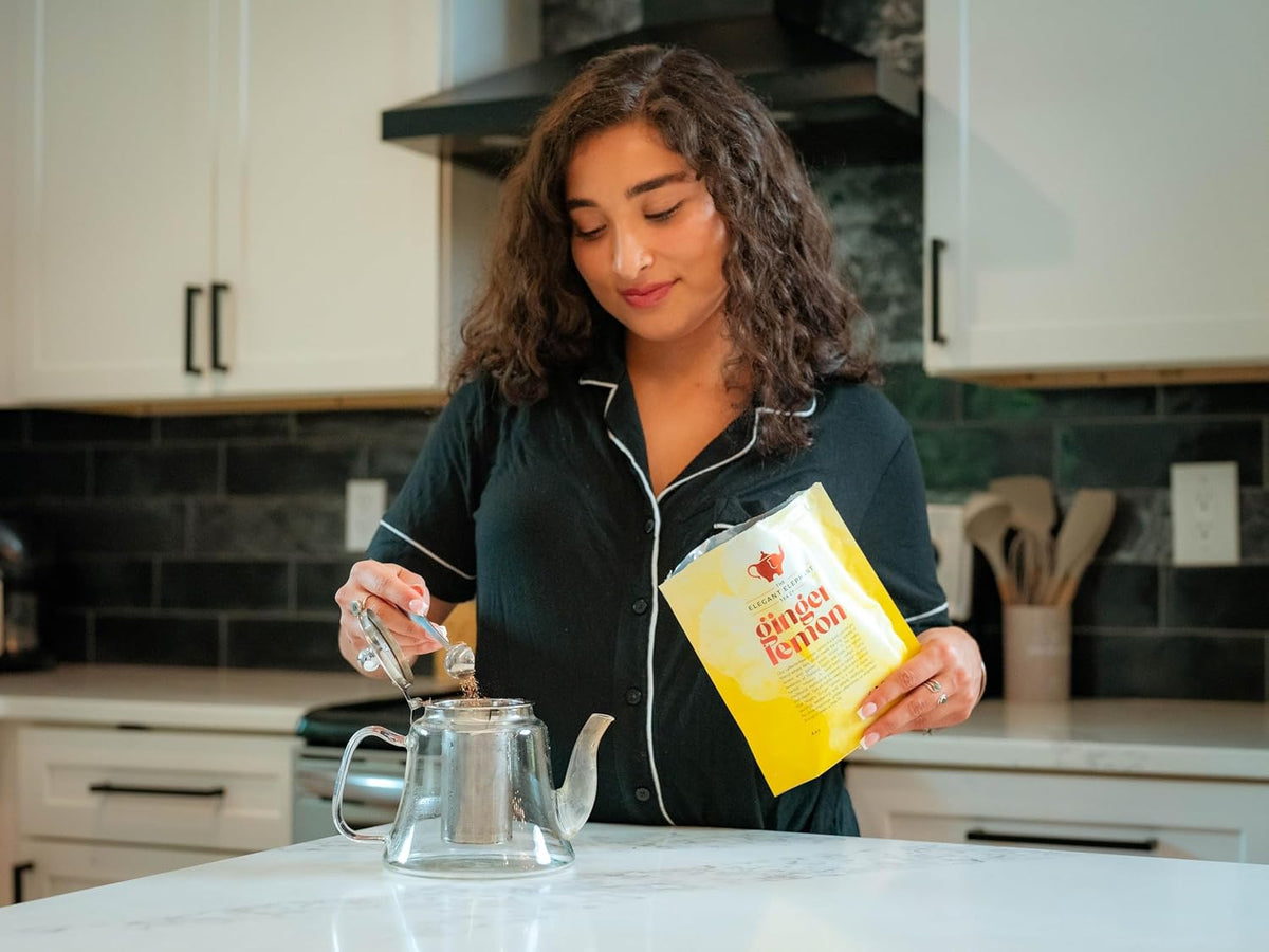 Ginger Lemon Tea, Loose Leaf Herbal Tea – Helps Reduce Nausea and Motion Sickness – Detox & Immunity Support – Drink Hot or Iced – 4 oz Resealable Bag (Makes 50 Cups) – The Elegant Elephant