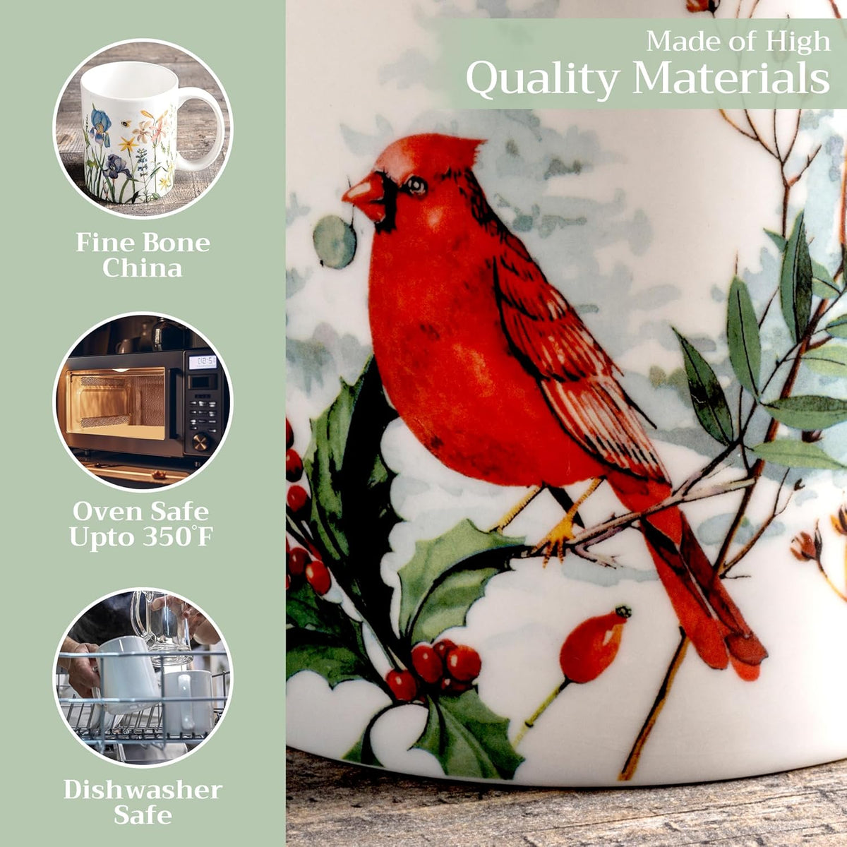 Maison d' Hermine Coffee Mug with Handles Fine Bone China Mugs Pack of Two Tea Cups for Hot Beverages Cappuccino Latte Home Restaurant Office Perfect for Gift (Morzine, 15 Ounce)