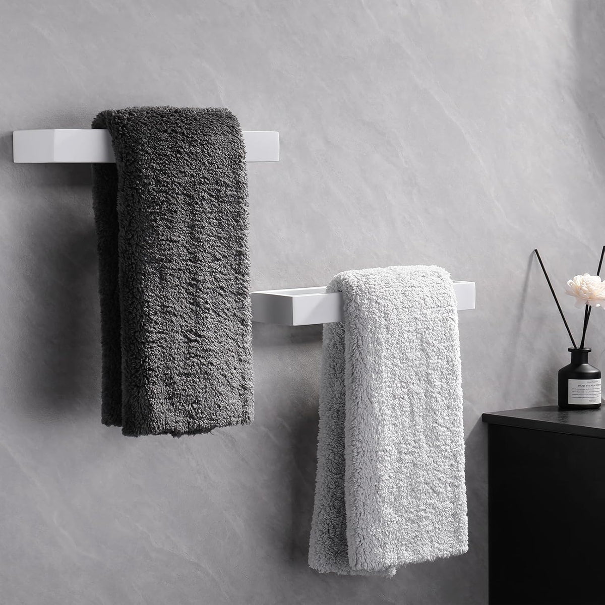 GERZWY Bath Towel Holder Stainless Steel Towel Hanger Wall Mount Towel Ring for Bathroom 2 Pack, White
