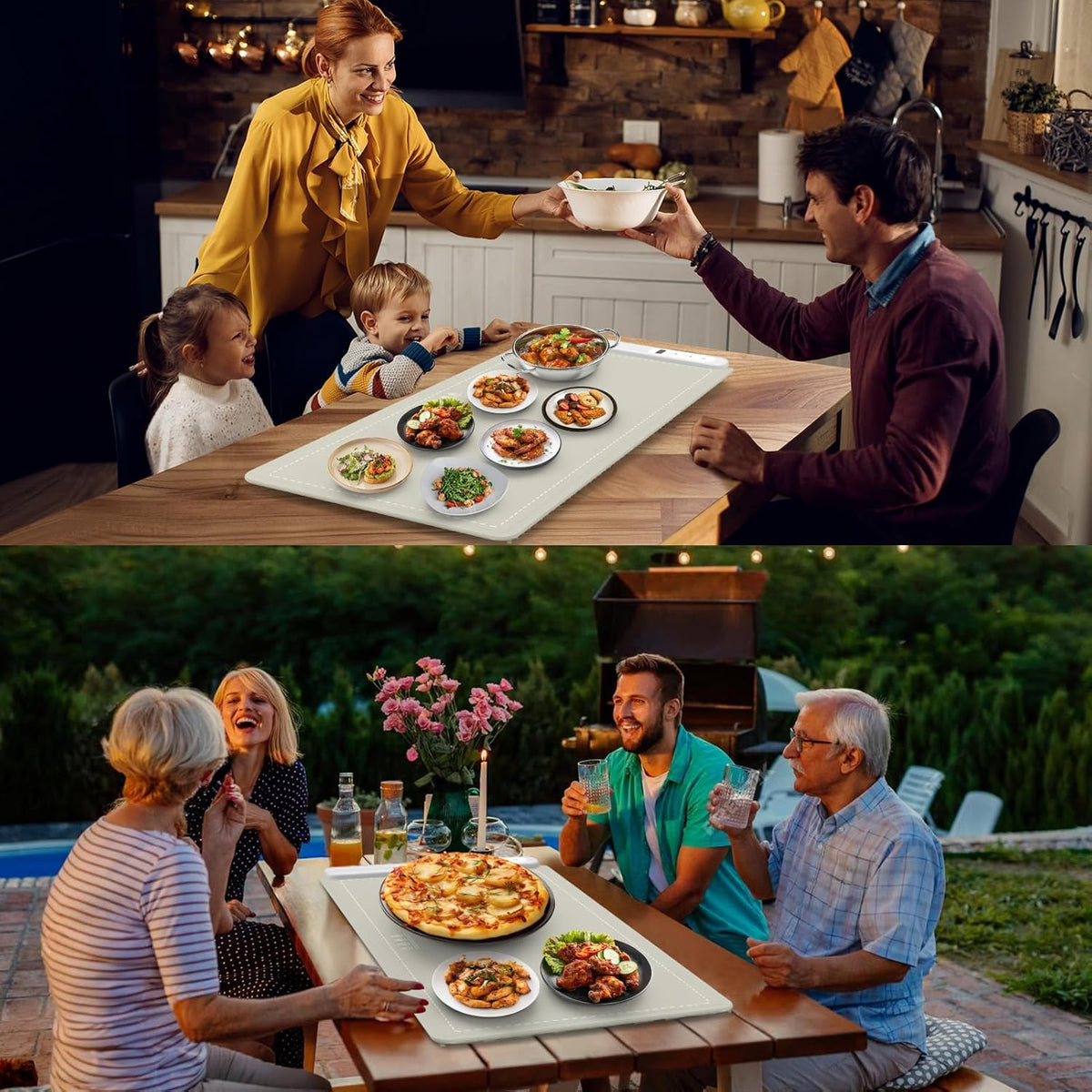 FYY Extra Large Food Warming Mat - Electric Warming Tray with 6 Temperature Settings and 6 Hours Timer, Full Surface Heating Food Warmer, Premium Silicone Heating Tray for Gatherings, Parties, Khaki