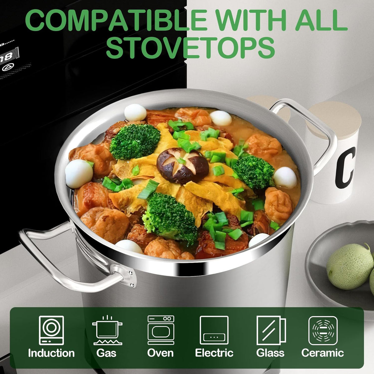 Commercial Grade Large Stock Pot - Soup Pot with Lid - Non-Nickel Stainless Steel - Healthy Cookware Polished Stockpots - Heavy Duty - 35 Quart (8.8Gallon)