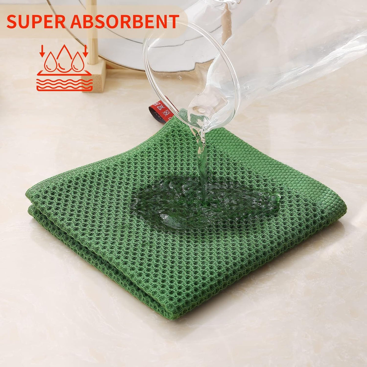 Kitinjoy 100% Cotton Kitchen Dish Cloths, 12 Pack Waffle Weave Ultra Soft Absorbent Dish Towels for Drying Dishes Quick Drying Kitchen Towels Dish Rags, 12 X 12 Inches, Grass Green