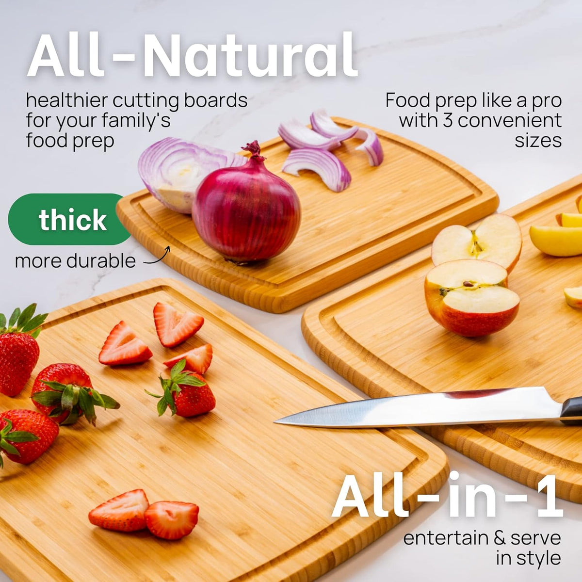 FSC® Certified Extra Large Bamboo Cutting Boards for Kitchen, Organic Wooden Cutting Board Set with 67% Larger Surface, Non-Toxic, Lifetime Replacements