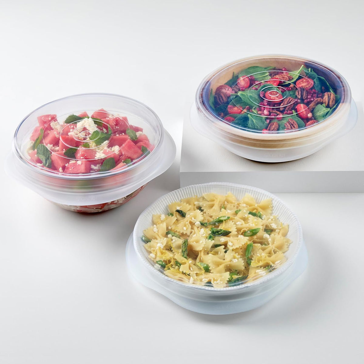 Stasher Premium Reusable Silicone Stretch Lids 3-Pack Box - Large, Clear, 9” Lids, Airtight Seal, Food Container Covers, BPA Free, Leak-free, Dishwasher Safe, Microwave Safe, Eco-Friendly