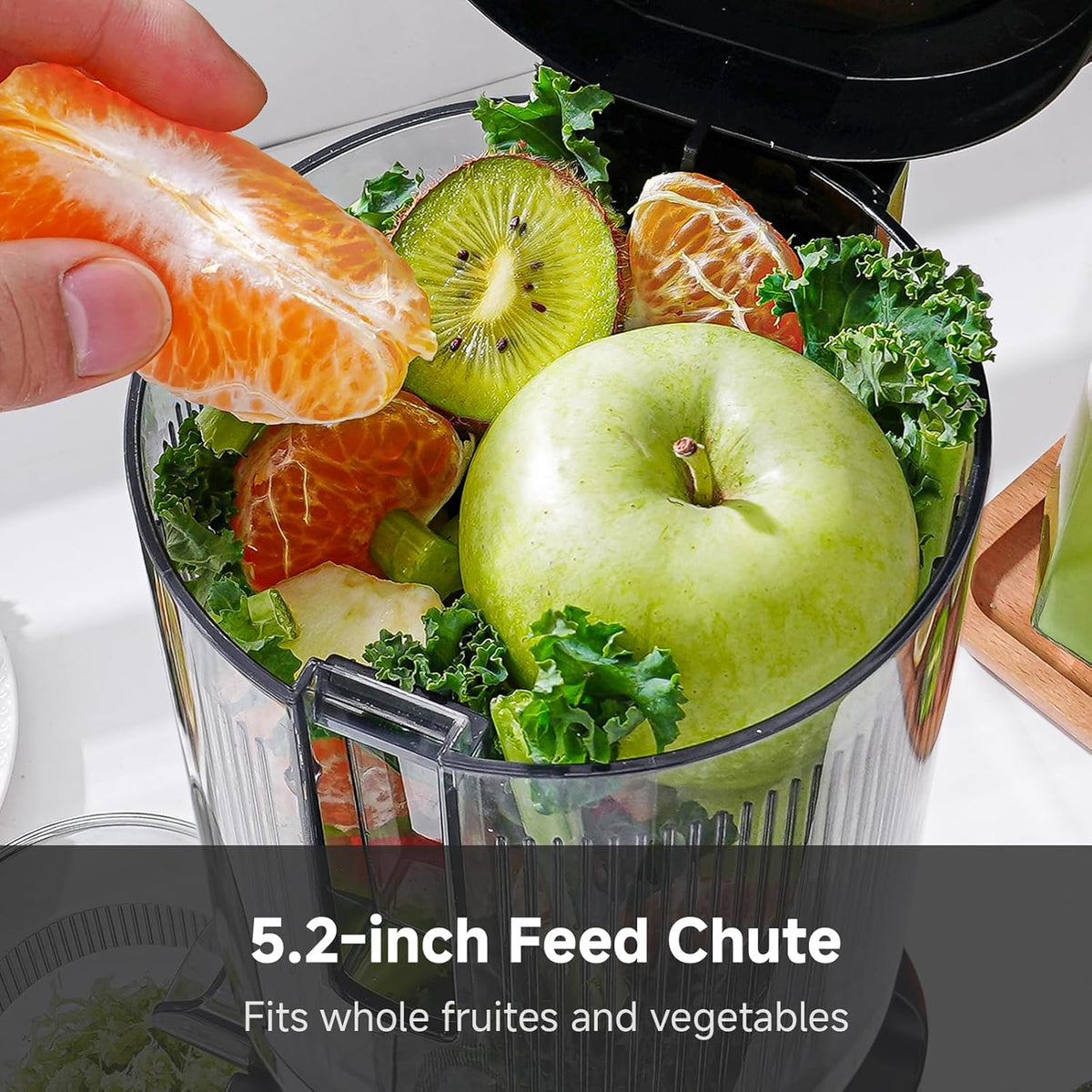 AMZCHEF Cold Press Juicer, 5.2" Juicer Machines with Large Feed Chute for Whole Fruits & Vegetables, Stainless Steel Juice Extractor with Large Auger, Triple Strainers, Easy Cleanup & Assembly
