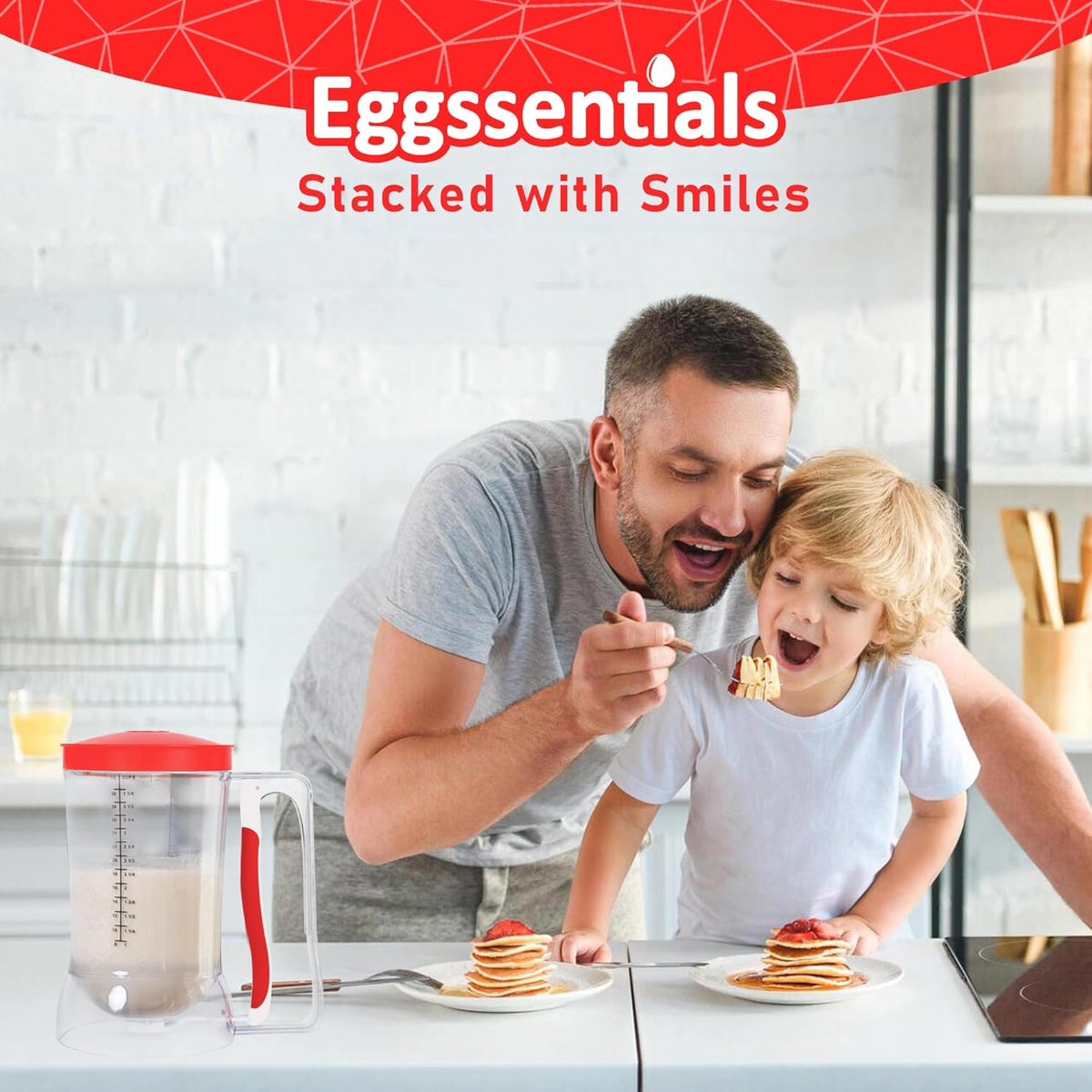 Eggssentials Pancake Batter Dispenser - Batter Dispenser with Squeeze Handle for Cupcakes - Pancakes - Cookie Cakes - Waffles - and Biscuit Separation.