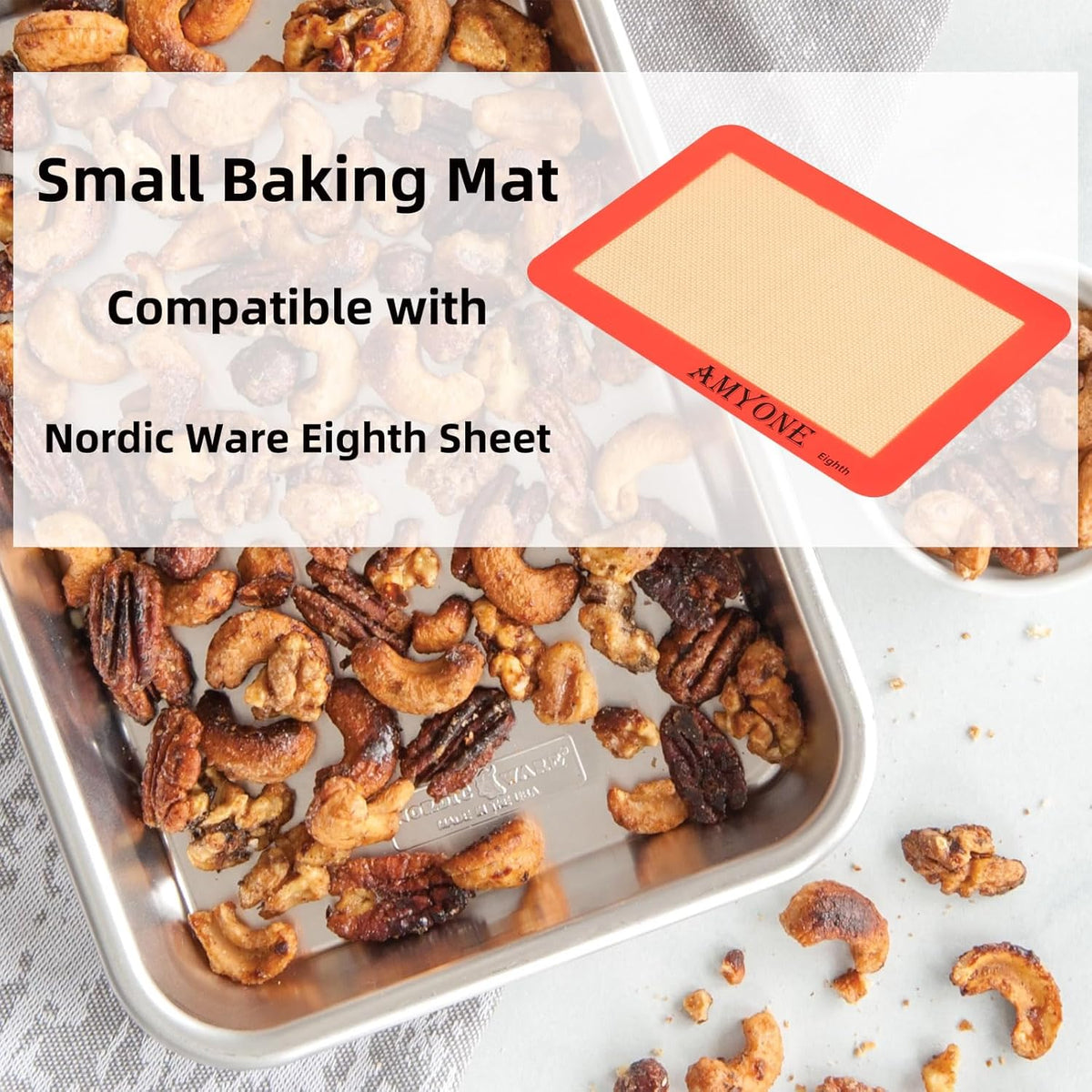 AMYONE Silicone Baking Mat for 1/8 Sheet Pan, Eighth Non-Stick Silicone Baking Sheet Liner for Cookie Macaron Bread Pastry, Food Grade Silicone Mat for 9 x 7-inch Small Toaster Oven Tray, 2 PCS