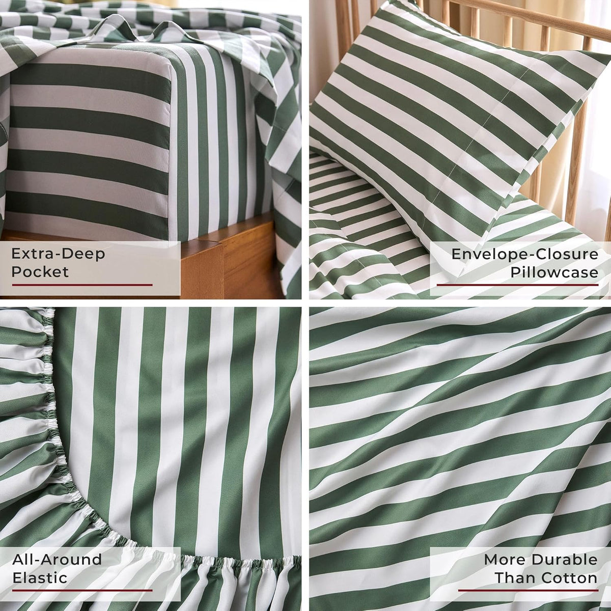Mellanni Twin Sheets Set - 3 PC Iconic Collection Bedding - Hotel Luxury, Extra Soft, Cooling Bed Sheets - Wrinkle, Fade, Stain Resistant (Twin, Oxford Stripe Sage)