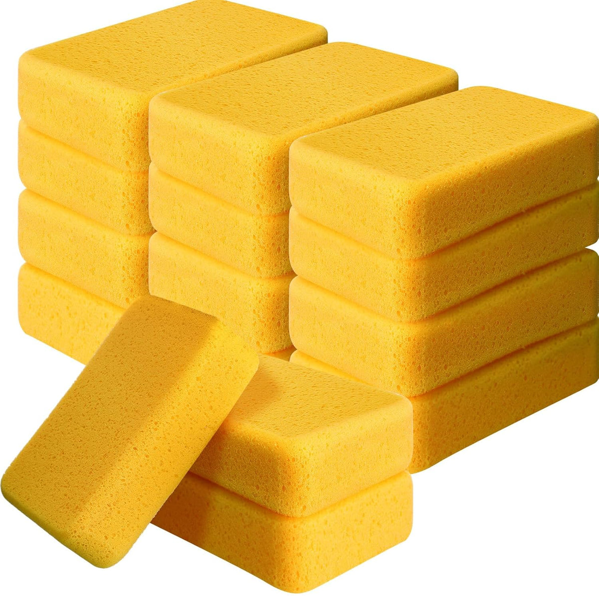 Tioncy 12 Pcs Large Sponges Bulk 7.5 x 5.5 x 1.9 Inch Grouting Car Wash Foam Cleaning and Washing Sponge Commercial Foam Large All Purpose for Cleaning Dishes Car Tile Bike (Yellow)