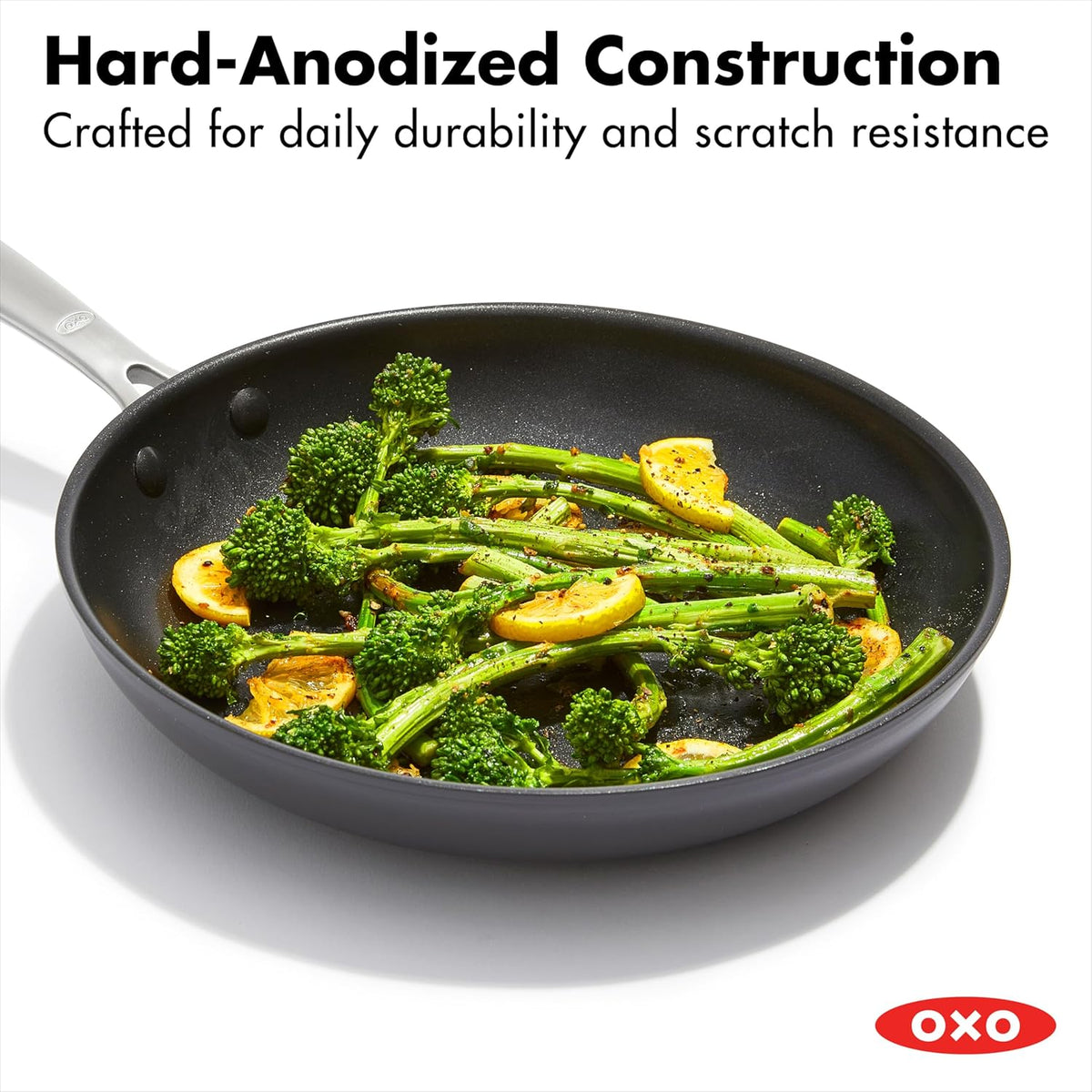 OXO Enhanced, 8" 10" and 12" 3 Piece Frying Pan Skillet Set, Healthy Ceramic Nonstick, PFAS-Free, Stainless Steel Handle, Dishwasher Safe, Oven Safe, Black