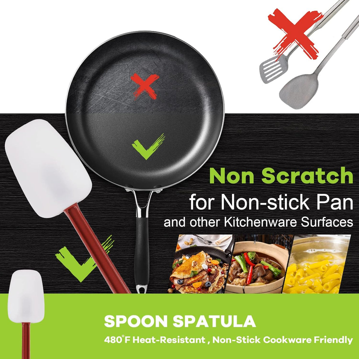 Silicone Rubber Spatula Set of 3, High Heat Set, Commercial Rubber Spatula (1 Spoonula + 2 Scrapers (9.5 Inches))