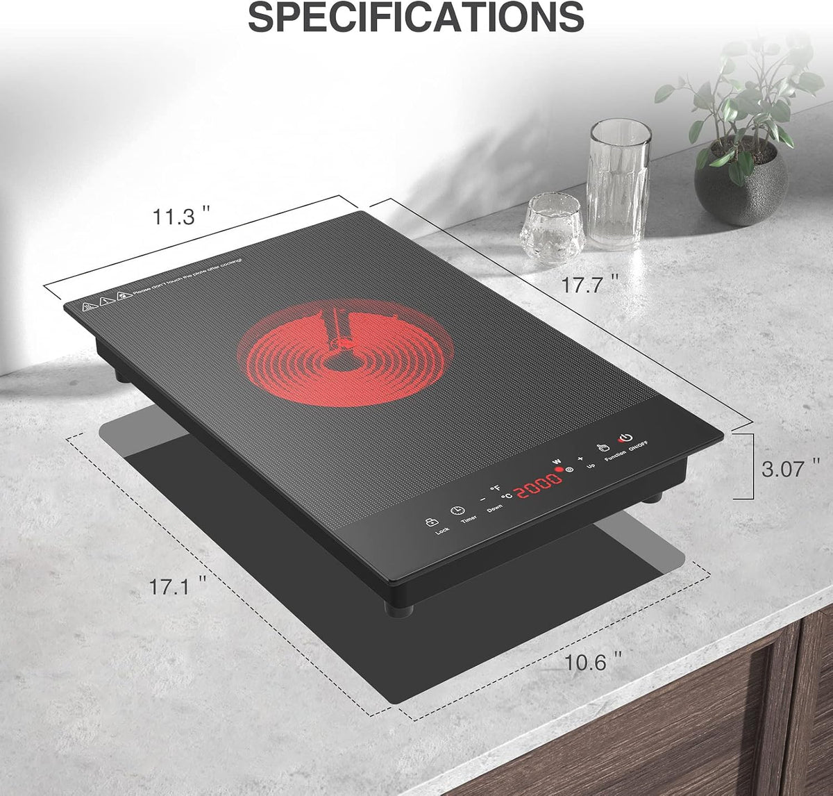 Portable Electric Hot Plate, 2 Burner Cooktop 110V/120V Plug-in, Infrared Stove Top for Cooking, LED Touch Control, Timer & Safety Lock for RV, Dorm, Apartment (Electric Cooktop 12 Inch)