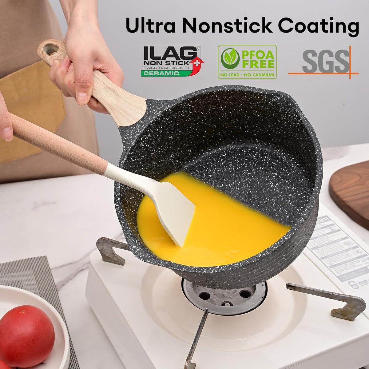 JEETEE 1.5 Quart Sauce Pan with Lid, Non Stick Small Pot with Coating, Masterclass Cookware Sauce Pot for Cooking, PFOA/PFOS Free