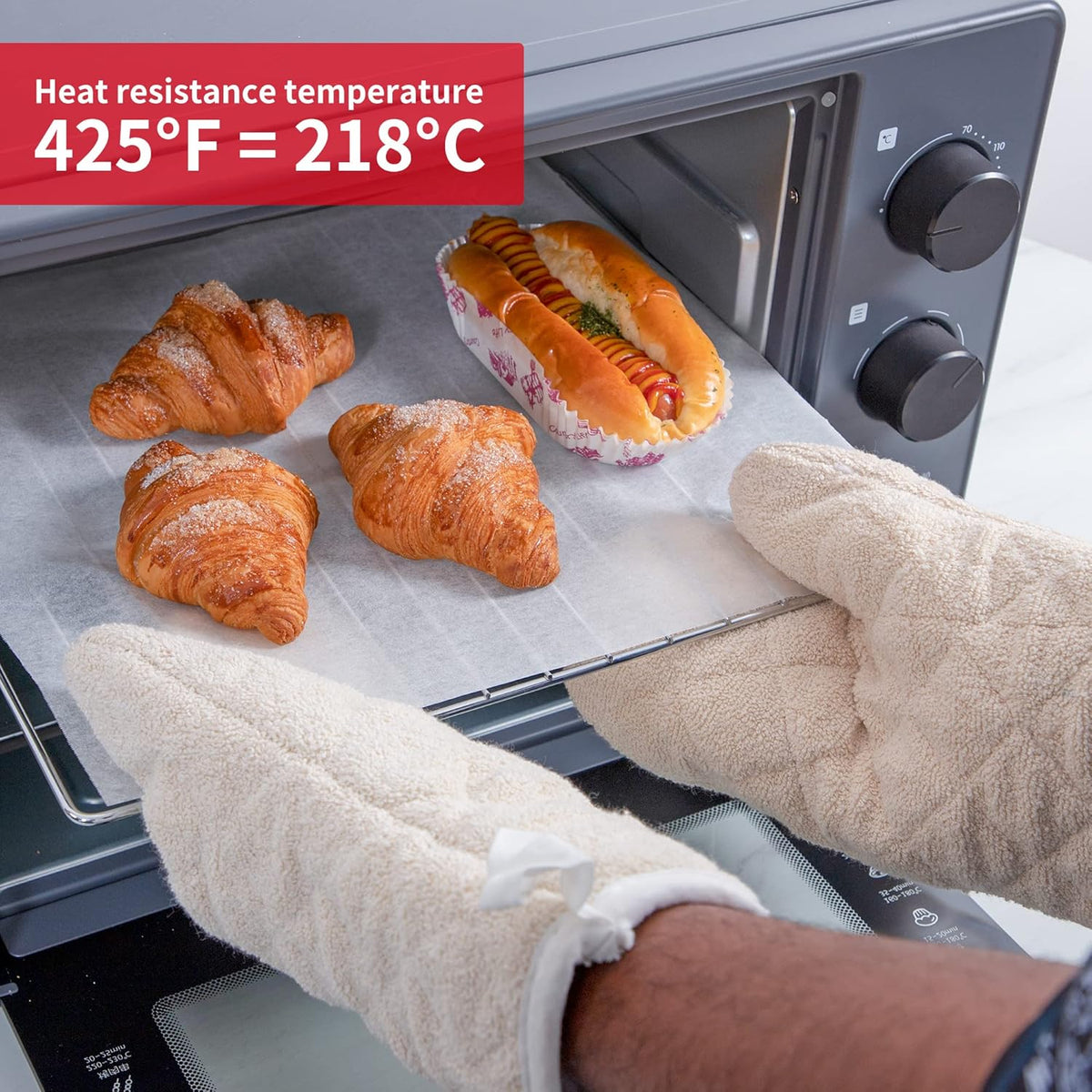 Terry Cloth Oven Mitts Heat Resistant to 482° F 13 Inch 100% Cotton Set of 2