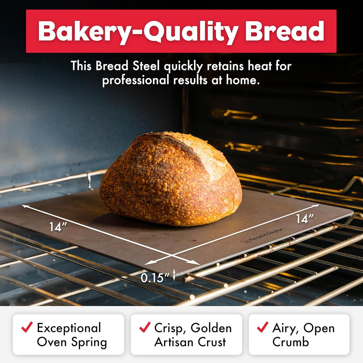 Brod & Taylor Bread Steel Max for Baking Bread & Cooking Pizza (14" x 14" x 0.15")