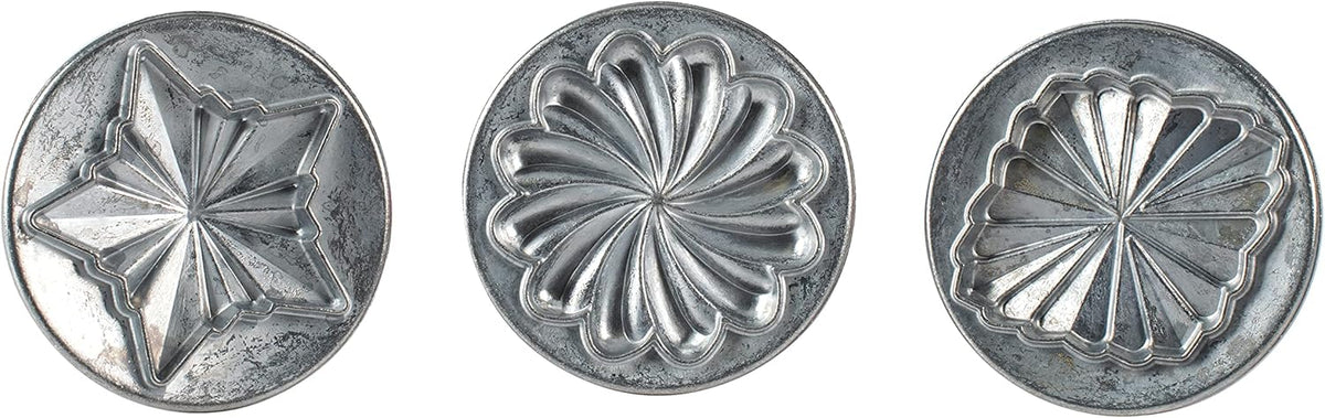 Nordic Ware Pretty Pleated Cookie Stamps Silver Cast Aluminum with Wood Handles, Grey, 3-Piece
