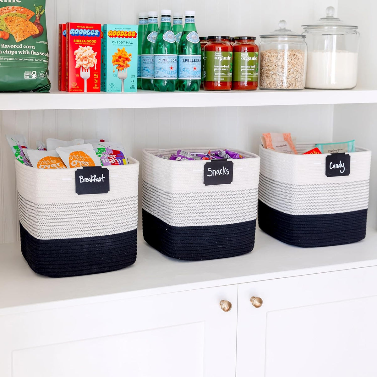 NaturalCozy Storage Cubes 11 Inch Cotton Rope Woven Baskets for Organizing, 3-Pack | Cube Storage Bin | Square Storage Baskets for Shelves Organizer, Classroom, Kids Toy Bins, Closet, Baby Nursery