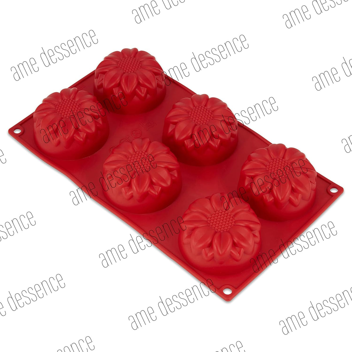 AME D'ESSENCE Sunflower Shaped Silicone Baking Mold - Non-Stick, Flexible, 6-Cup Capacity (3.89 oz), Reusable and Food-Grade - Perfect for Cupcakes, Muffins, and More!