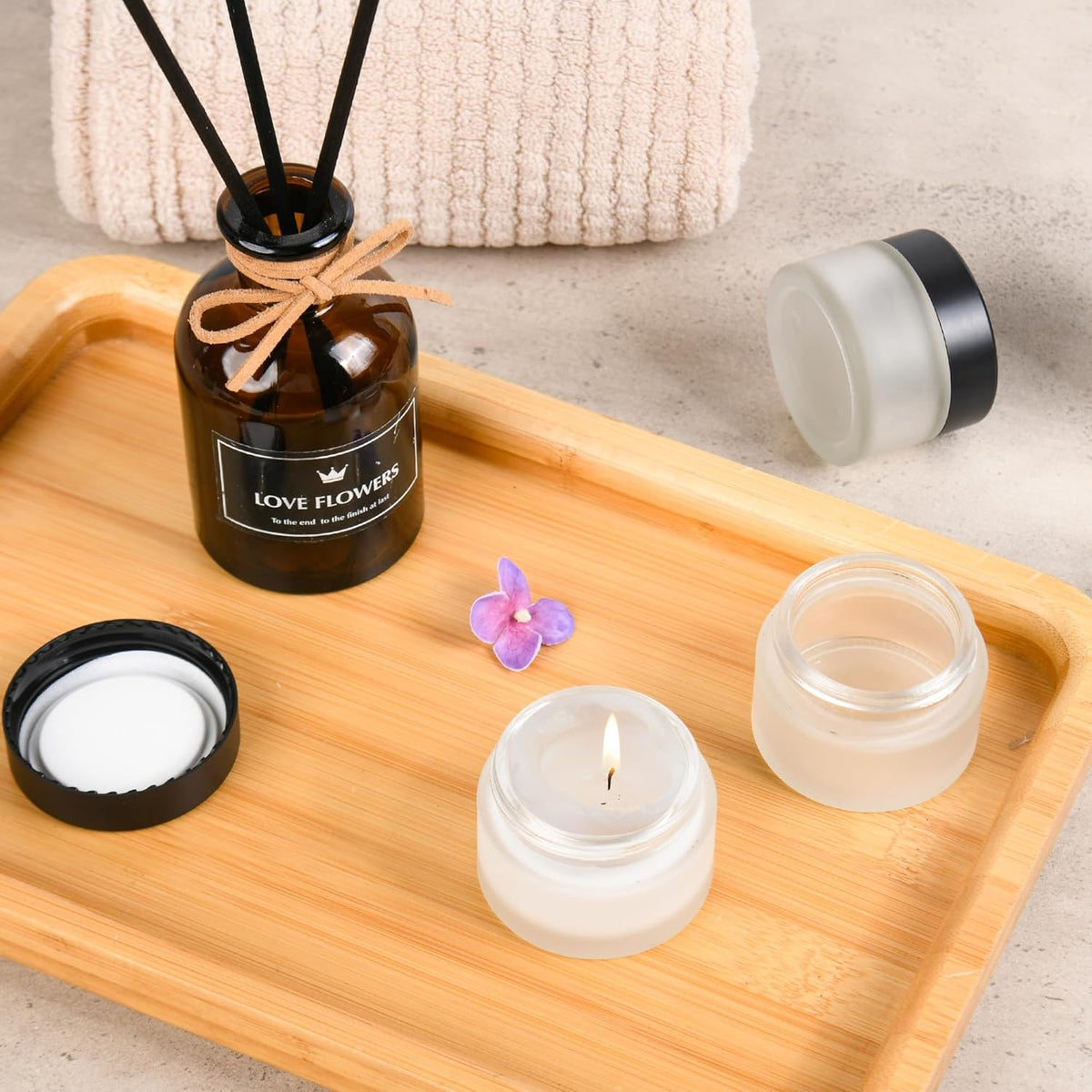 Glass Jars with Lids,Eco-Friendly Cosmetic Containers with Airtight Black Lids & Liners, Multi-Color Options for Cream, Lotion, Body Butter, DIY Skincare Travel Jars (Clear Frosted, 1oz)
