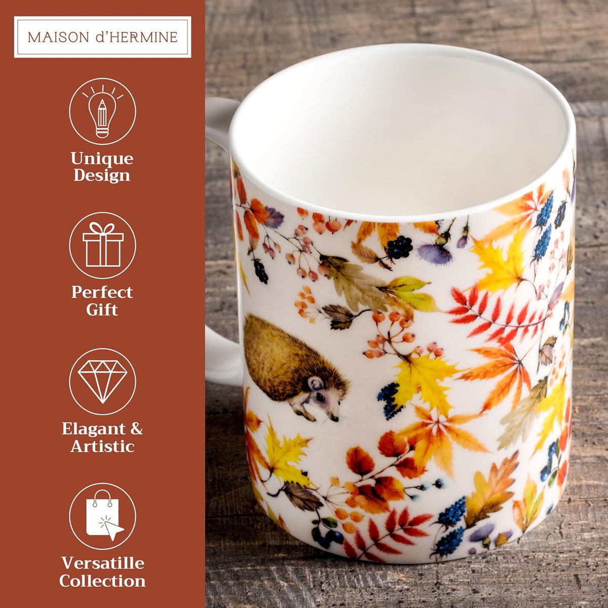 Maison d' Hermine Coffee Mug with Handles Fine Bone China Mugs Pack of One Tea Cups for Hot Beverages Cappuccino Latte Home Restaurant Office Perfect for Gift (Sous-Bois - Foret, 12 Ounce)