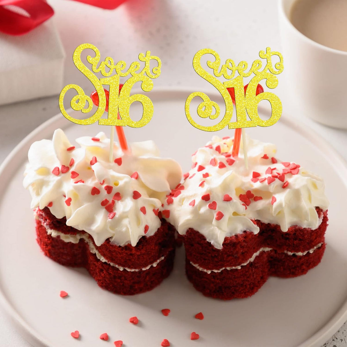Gyufise 24 Pack 16th Birthday Cupcake Toppers Glitter Sixteen Happy Sweet 16 Cupcake Picks Cheers to 16 Years Old Cupcake Decorations for 16th Birthday Anniversary Party Supplies Multi Gold