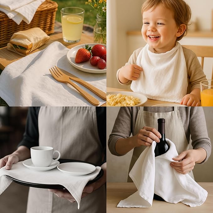 Thick Cotton Napkins – Flour Sack Napkin for Kitchen, Set of 6 (18"x18"), 100% Cotton, Highly Absorbent Hand Towels, Reusable Baking Cloths for Bread Proofing, Pastry & Tea Towels – White
