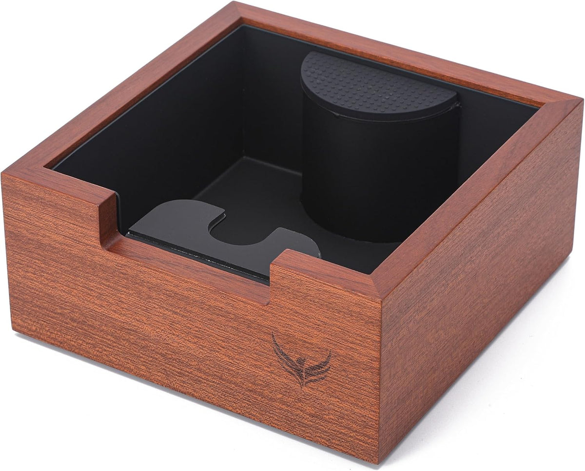 Rosewood Espresso Knock Box Portafilter Tamping Stand with Shock-Absorbing Bar & Non-Slip Design | Premium Dump Bin for Home Barista Stations