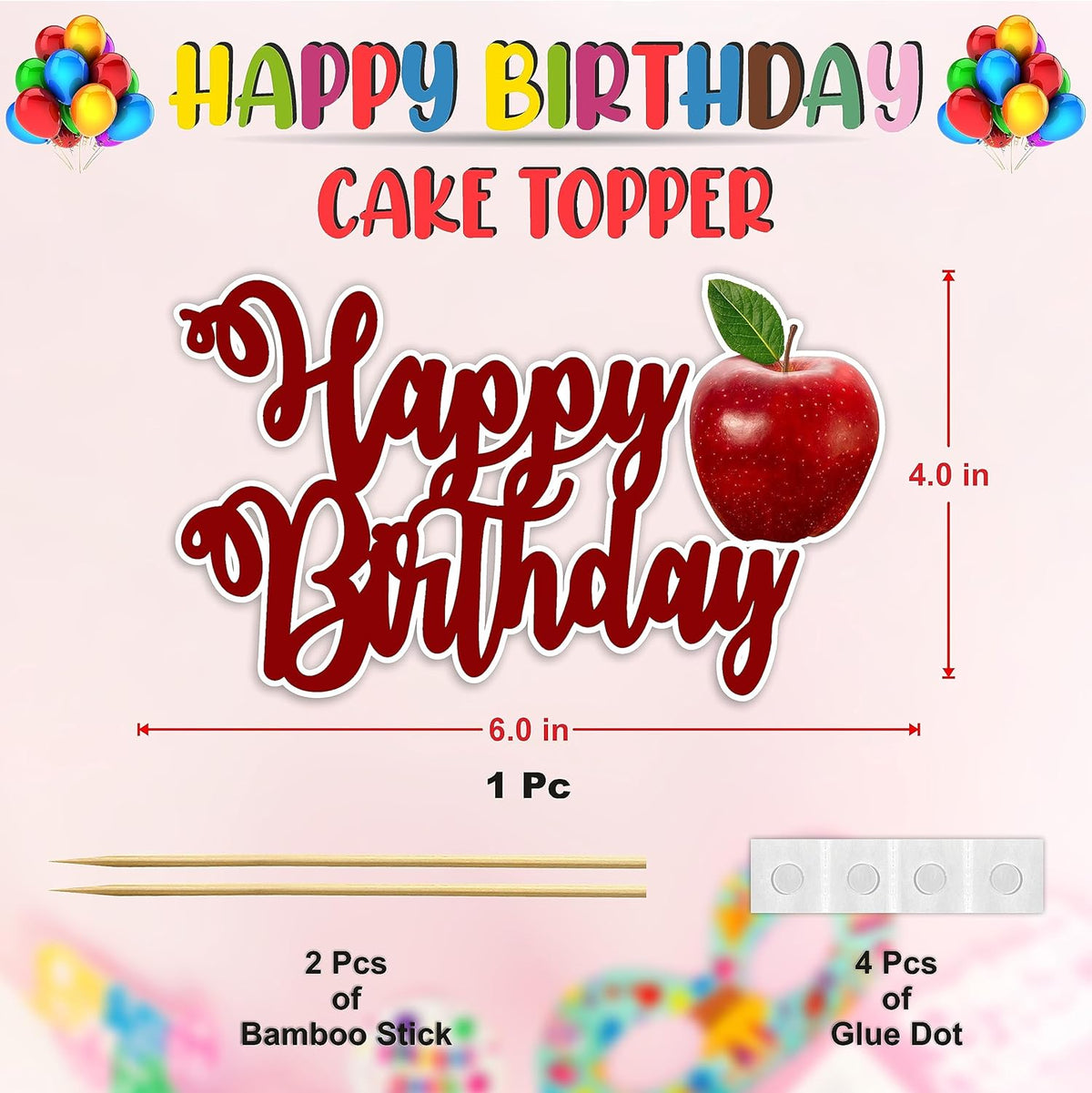 Seyal® Apple Happy Birthday Cake Topper