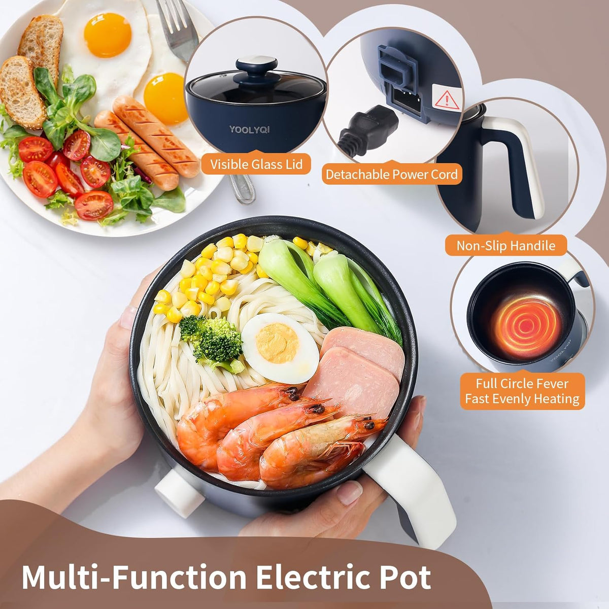 Hot Pot Electric : 1.5L Mini Ramen Cooker with 2 Temp Settings, Portable Lazy Pot Dorm, Office Must Have for Ramen/Noodles/Soup/Oatmeal