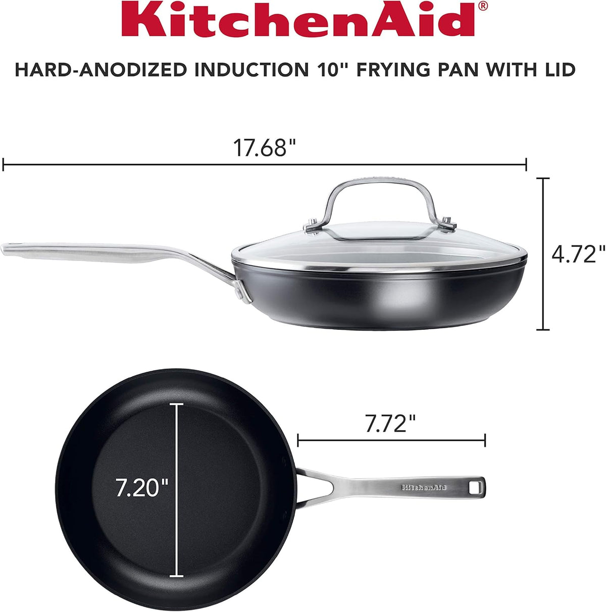 KitchenAid Hard Anodized Induction Nonstick Fry Pan/Skillet with Lid, 10 Inch, Matte Black