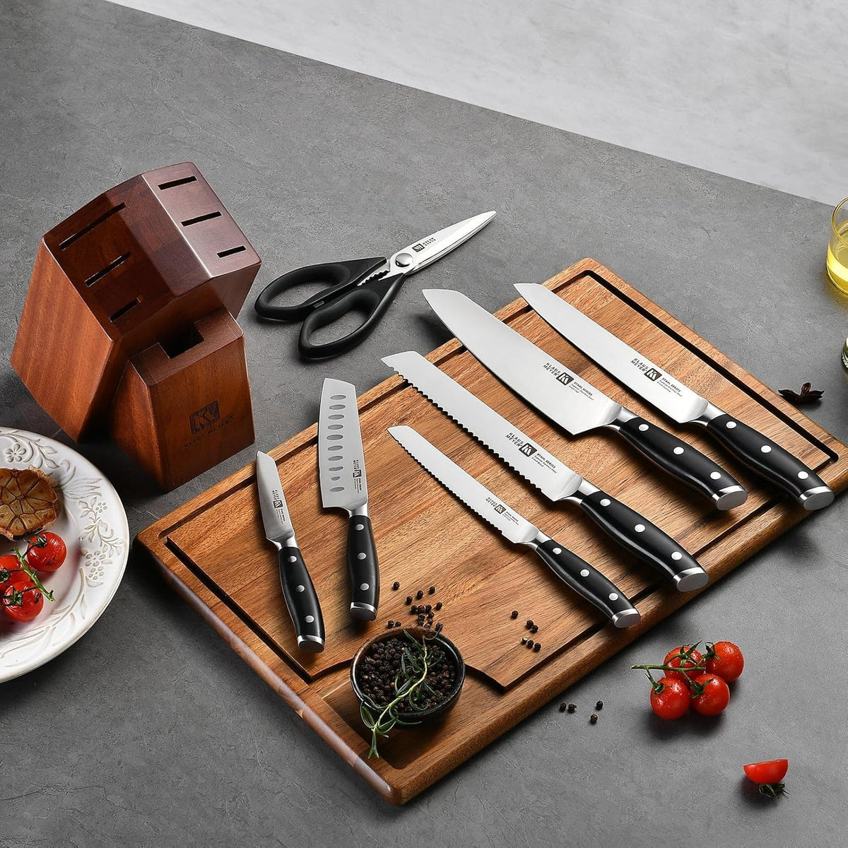 Stahl High Carbon Exclusive German Steel 8 Piece Knife Block Set (Black)