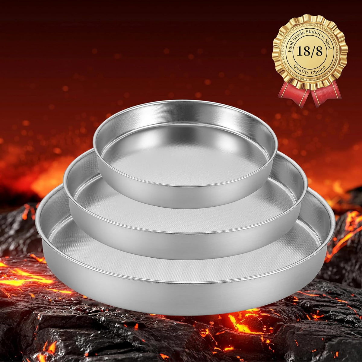 Inqibee Cake Pan Set of 3,18/8 Stainless Steel Round Cake Baking Pans,8-9.5-11 Inch,Physics Anti-Stick and Scratch,Non-Toxic and Easy Clean