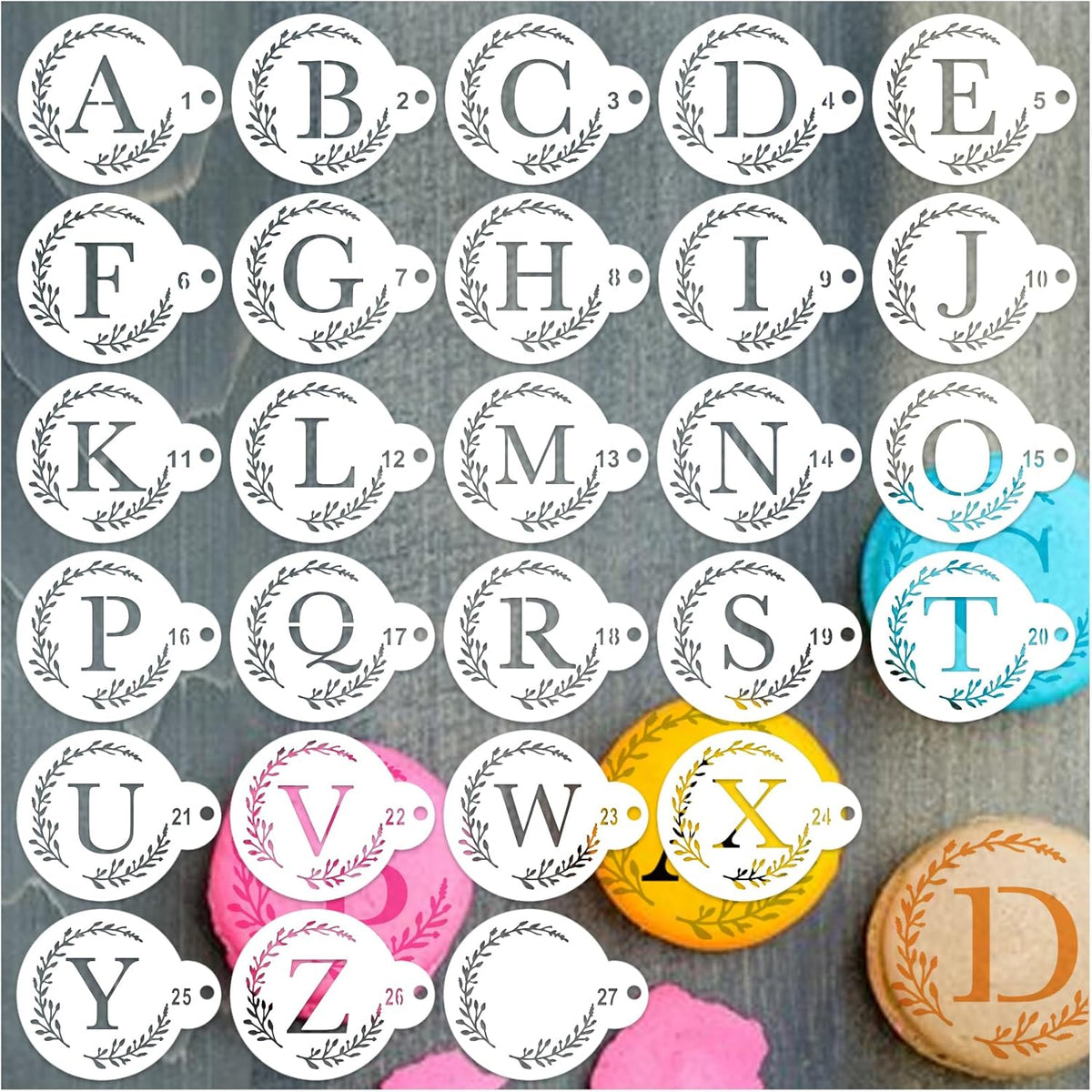 Small Letter Stencil for Cakes Cookie Decorating Stencils Reusable Alphabet Stencil on Baking Coffee Decorating Card Making (27 Letter Cookie)