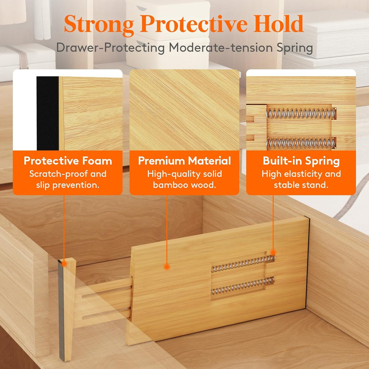 Lifewit 8 Pack 6" Deep Bamboo Drawer Dividers, 13-16.5" Expandable Drawer Organisers for Clothes, Adjustable Dresser Drawer Divider, Clothing Drawers Separators for Dresser, Bedroom, Bathroom, Office