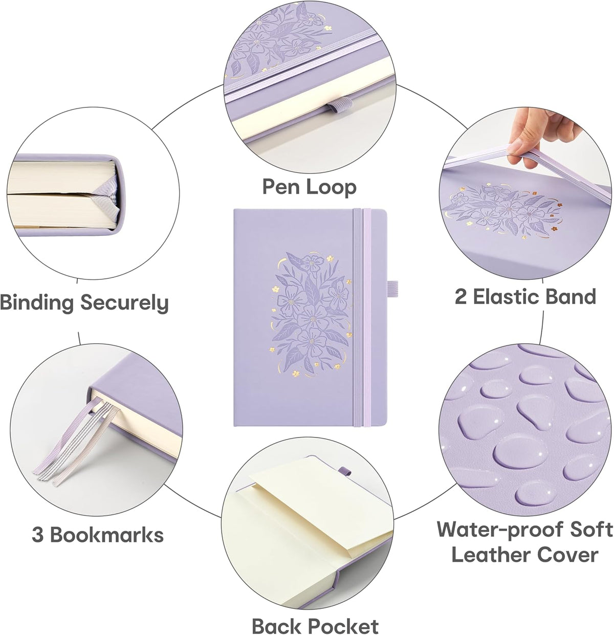 &And Per Se Lined Journal Notebook for Women&Men with Pattern, 365 Pages, 5.7'' x 8'' 100GSM Thick Paper, A5 Journals for Writing (Lavender)