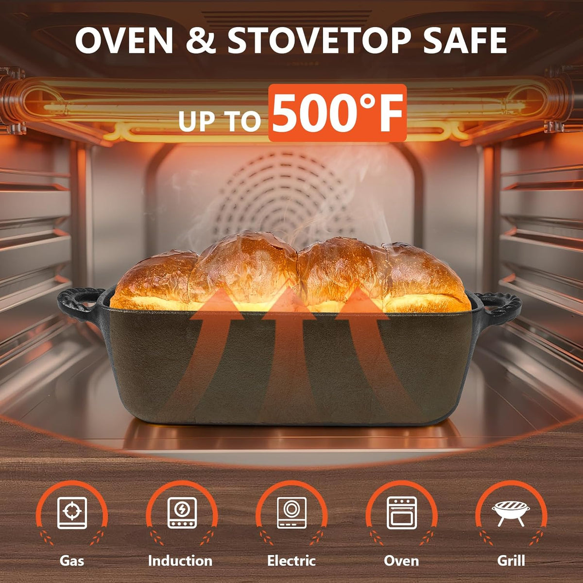 9.5×5 Inch Cast Iron Loaf Pan - Pre-Seasoned Sourdough Bread Baking Pan, Even Heat Distribution for Homemade Bread