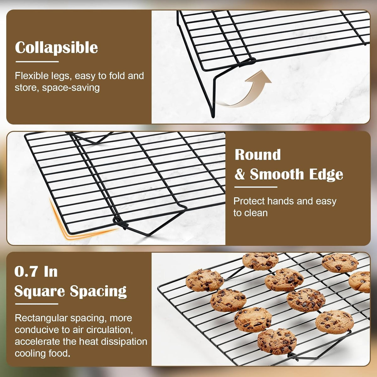 Cooling Racks - 3P Stackable Tall Baking Racks, 10 * 16 Inch Stainless Steel Wire Rack for Baking Sheet, Cooling Racks for Cooking and Baking, Oven and Dishwasher Safe