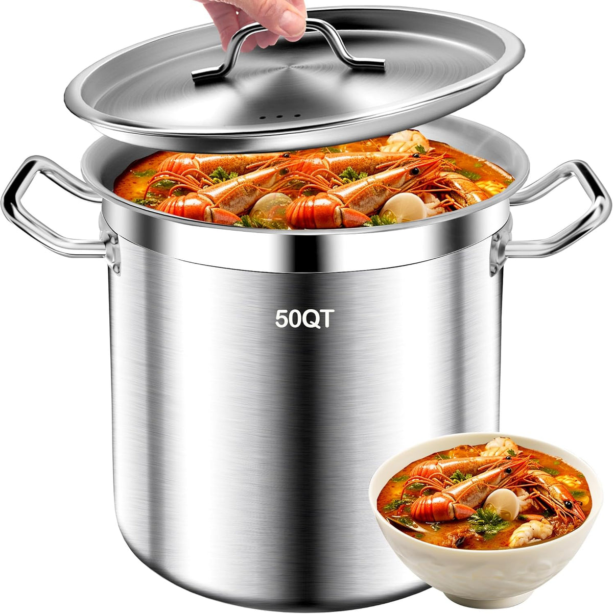 50QT Extra-Large Soup Pot – Perfect for Family Gatherings, Compatible with All Cooking Surfaces