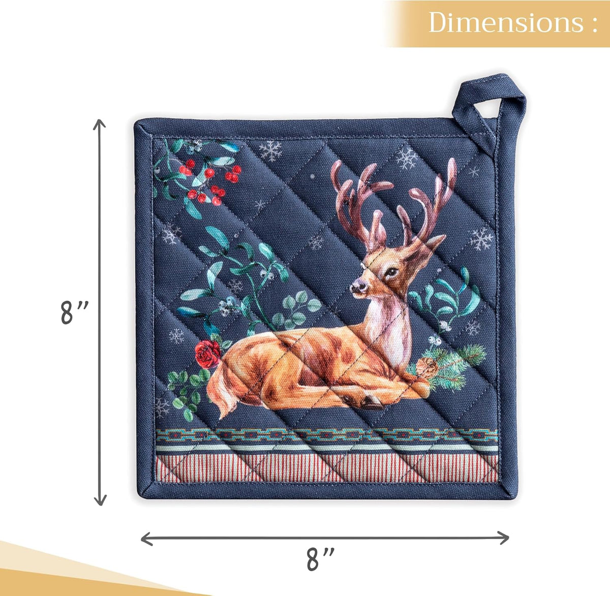 Maison d' Hermine Pot Holders 100% Cotton Heat Resistant Potholders 8" x 8" Hot Pads with Loop BBQ, Cooking, Baking, Grilling, Kitchen, Handling Hot Pans (Pack of 1, Christmas Joy)