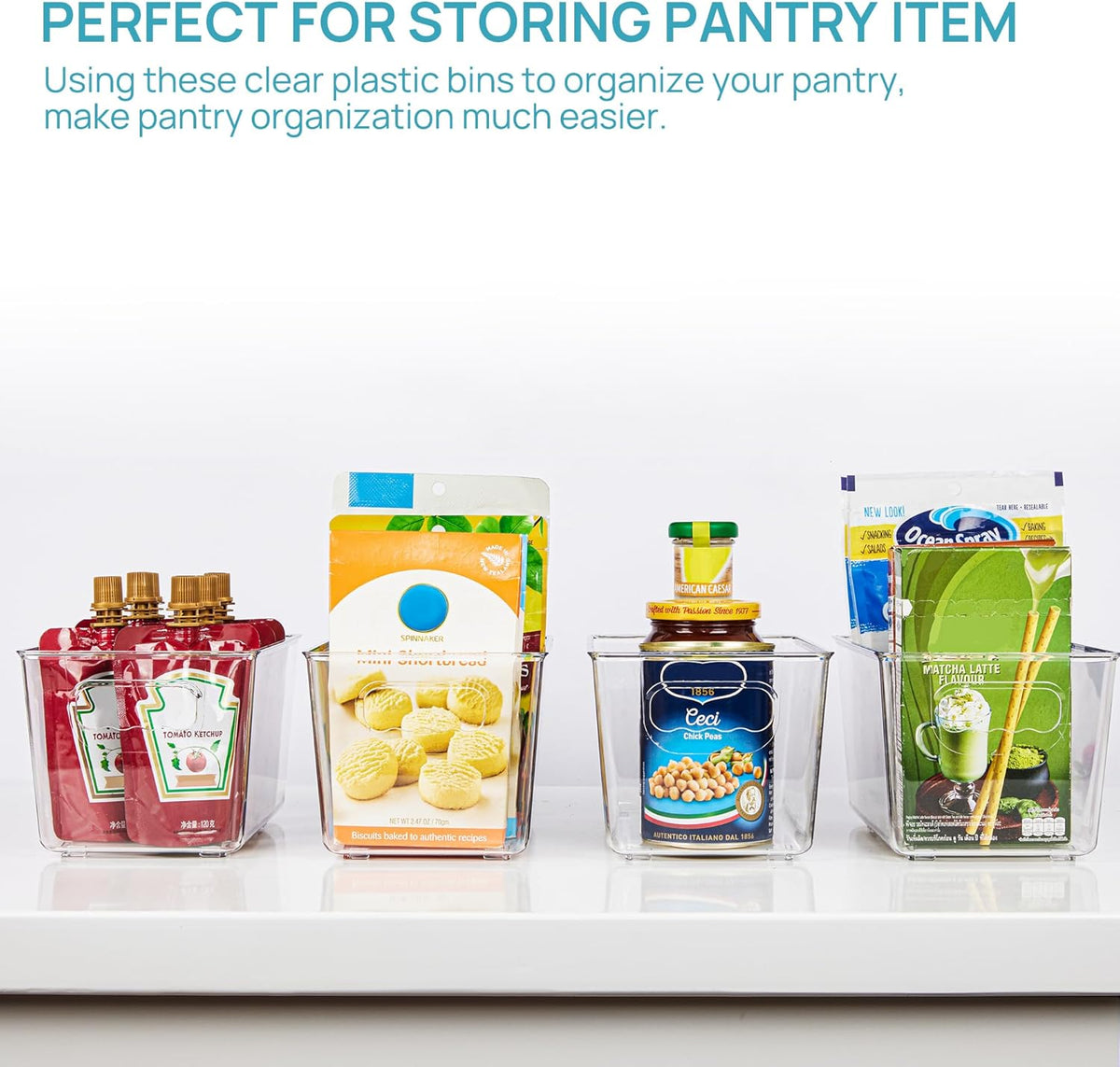 Vtopmart Clear Plastic Pantry Organizer Bins, 6 PCS Food Storage Bins with Handle for Refrigerator, Fridge, Cabinet, Kitchen, Countertops, Cupboard, Freezer Organization and Storage, BPA Free, Small