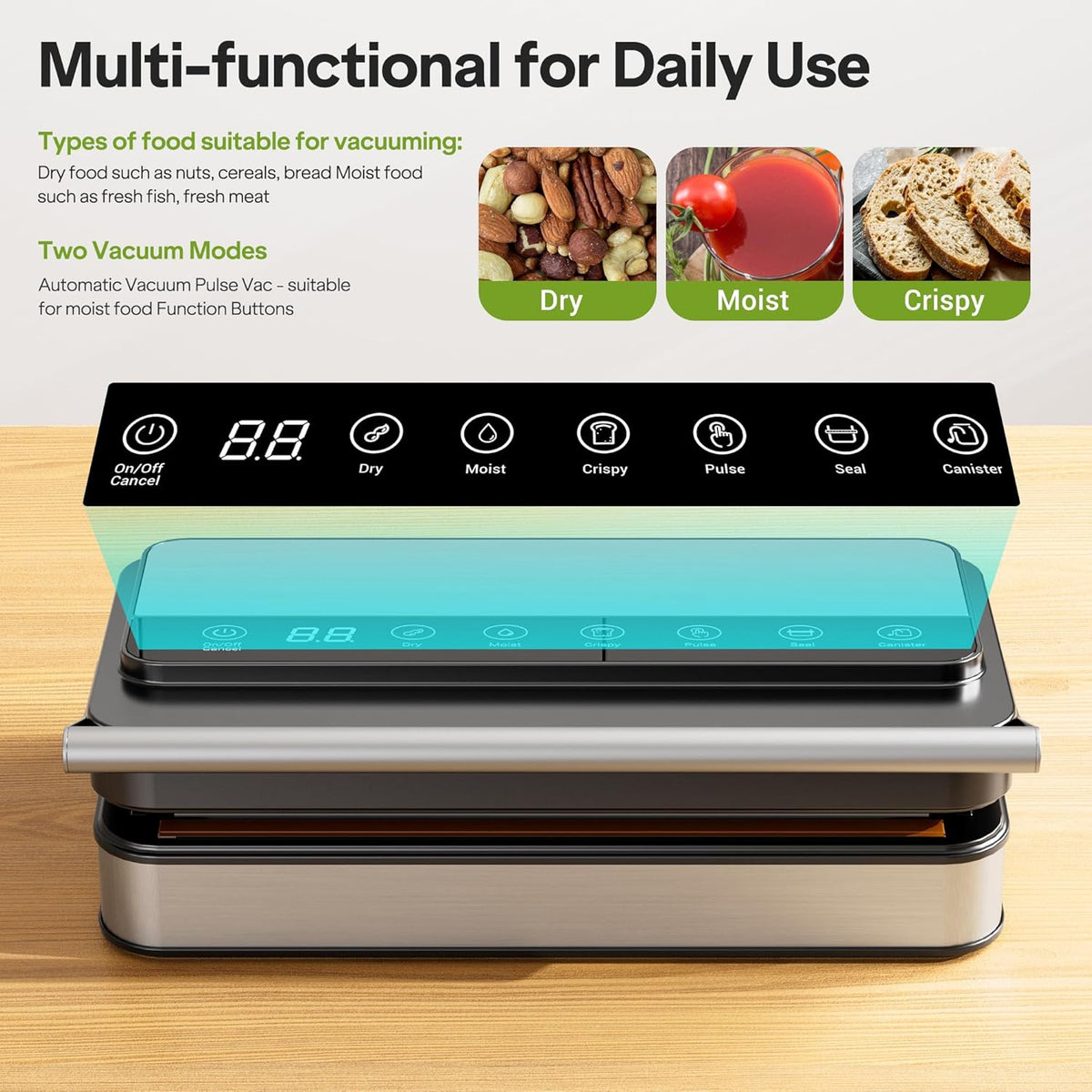 85Kpa Food Vacuum Sealer with Digital Timer, Built-in Cutter, and Storage Box