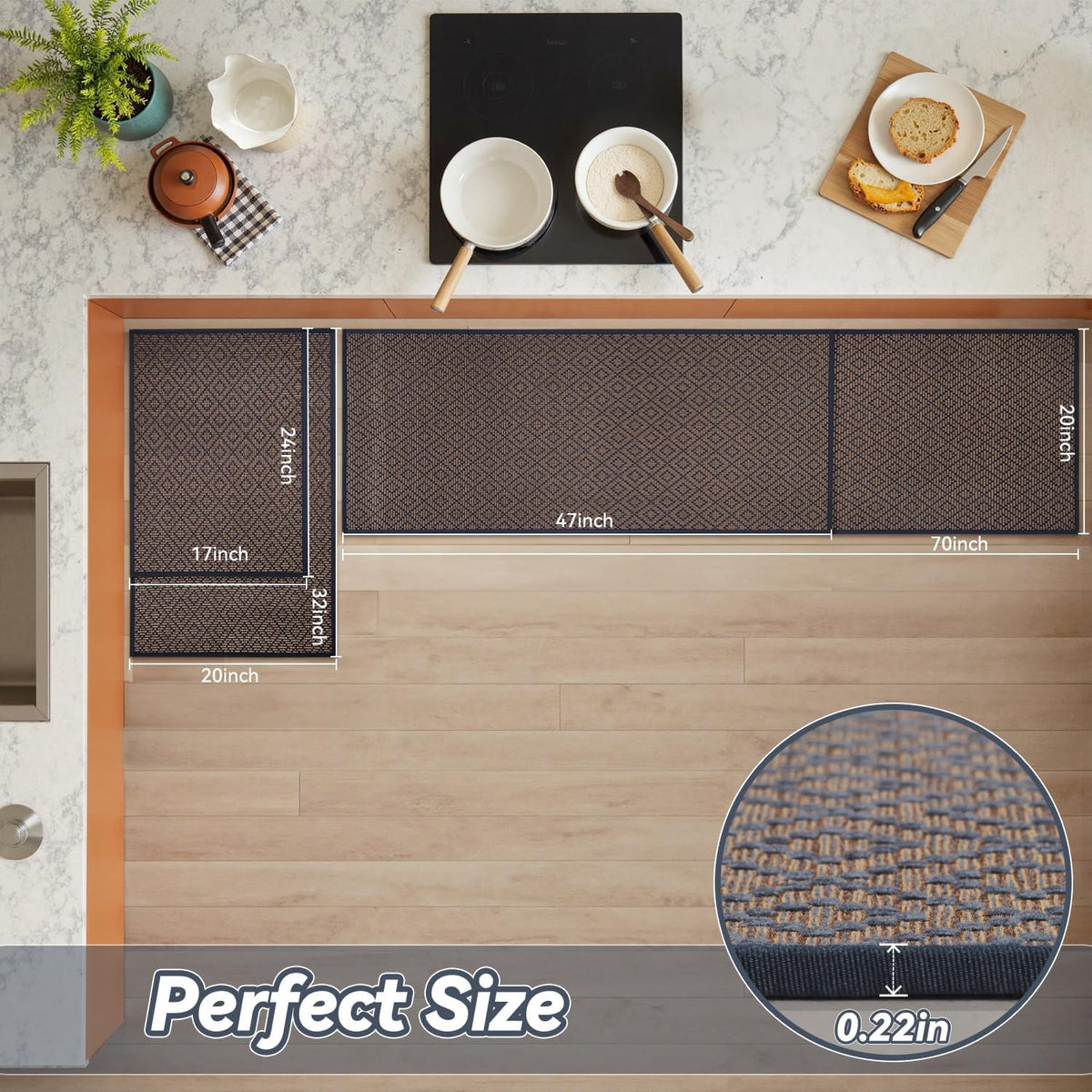 PADOOR Kitchen Runner, Rubber Backed Kitchen Runner Rugs Non Skid Washable, Super Absorbent Kitchen Mats for Floor Front of Sink, 20"x70" Blue