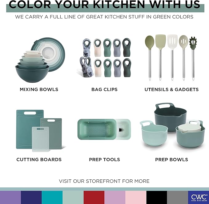 COOK WITH COLOR Prep Bowls with Lids- Wide and Deep Nesting Plastic Small Mixing Bowl Set with Lids, 8 Piece Set - Wide Bowls, Sage