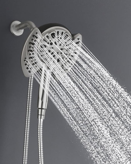 2-in-1 Shower Head with Handheld Combo: 2.5GPM Rainfall Shower Head & Detachable Shower Head Use Together or Alone, 9 Spray Settings Hand Held Showerhead with Hose, Nickel