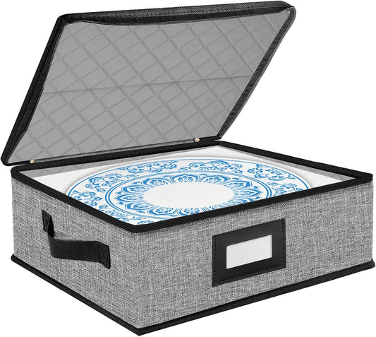 Quilted Platter Storage Case-Fine China Storage Containers Hard Shell for Organizing,Stackable Plate Storage Containers with 4 Felt Dividers,dinnerware Storage,Moving Box,Moving Supplies