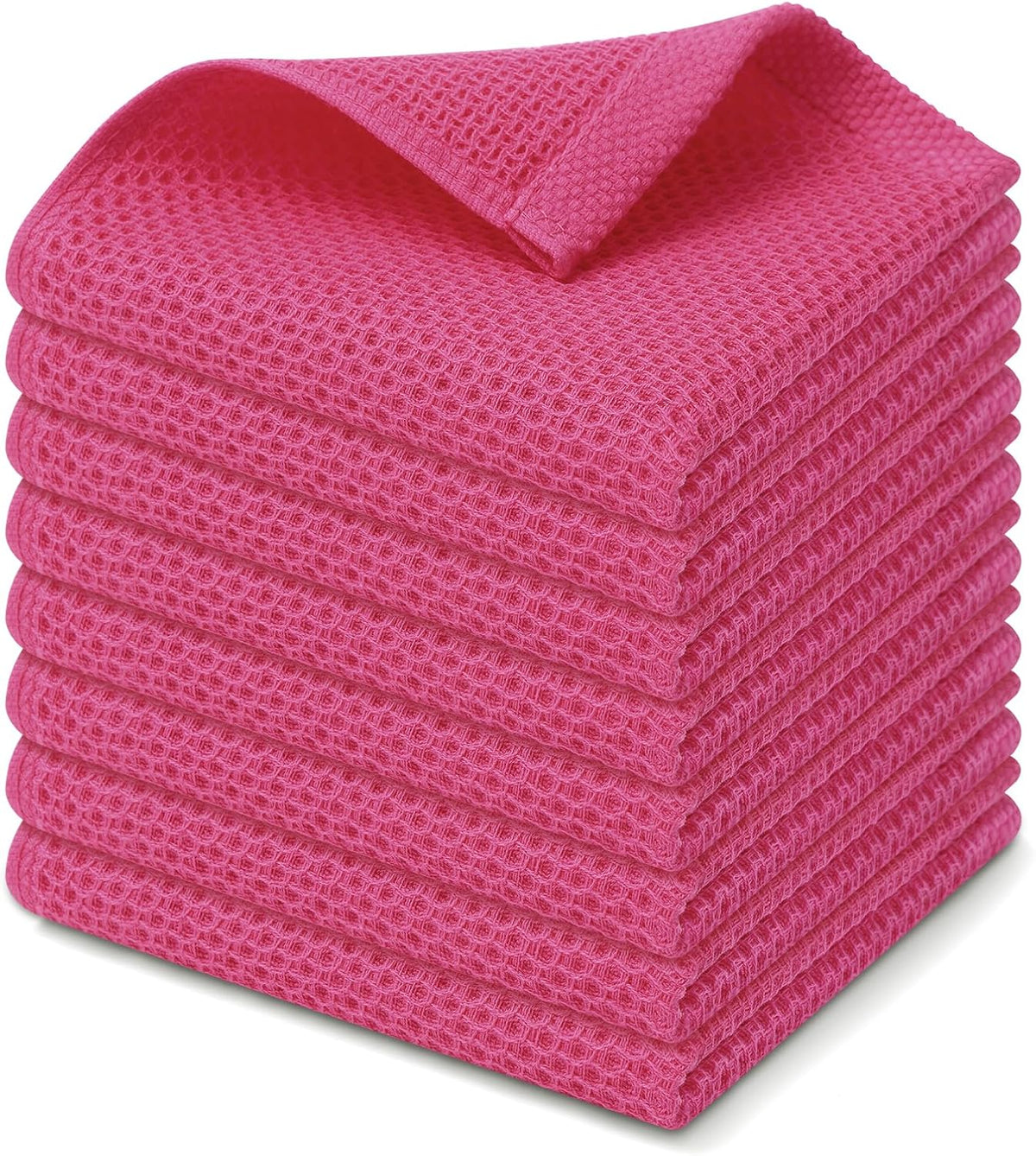 Kitinjoy 100% Cotton Kitchen Dish Cloths, 8 Pack Waffle Weave Ultra Soft Absorbent Dish Towels for Drying Dishes Quick Drying Kitchen Towels Dish Rags, 12 X 12 Inches, Hot Pink