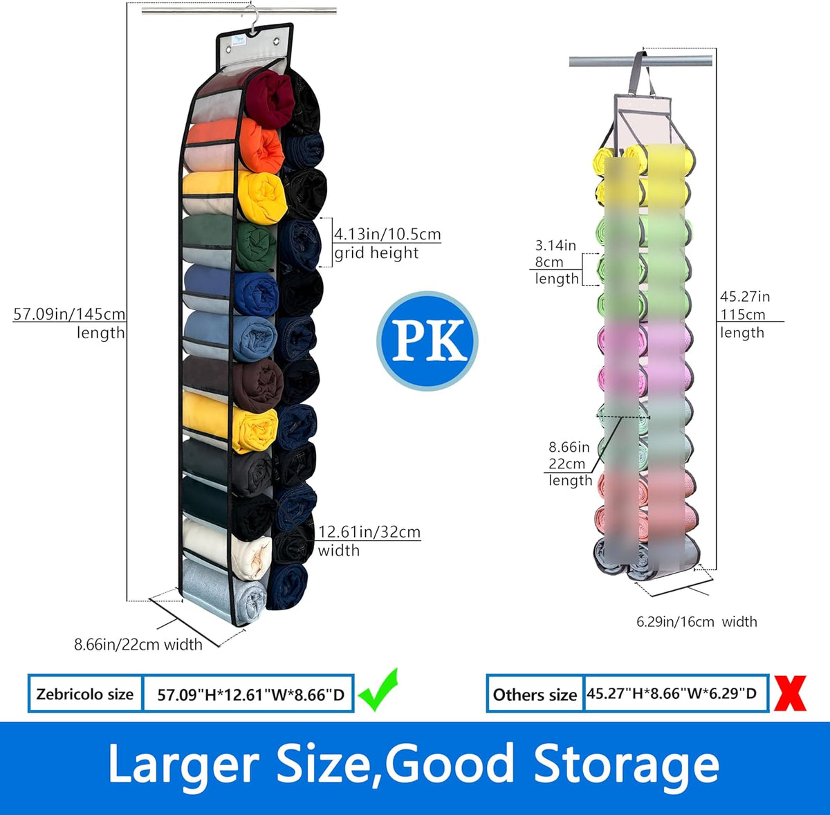 Legging Organizer - 24 Spacious Pockets, 2024 New Improved, Heavy Duty Hooks, Closet Storage, White/Black 1-Pack